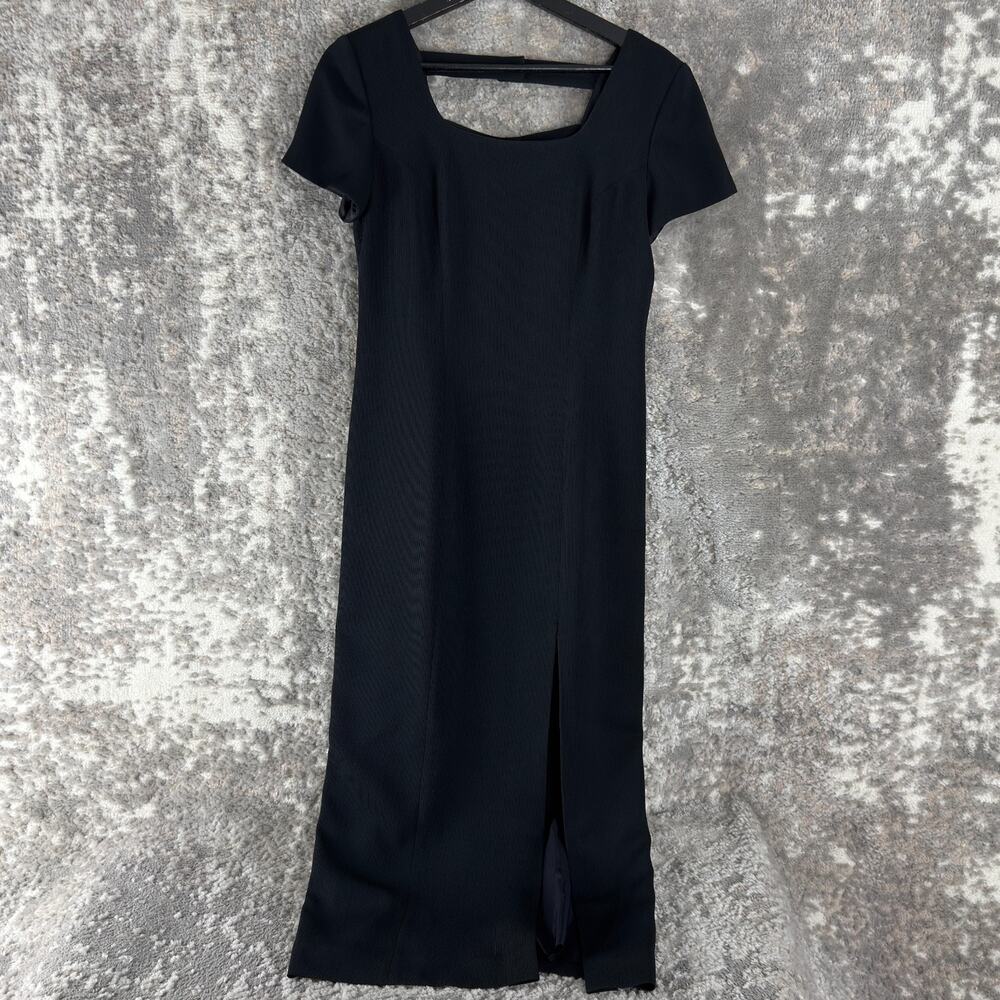 Liz‎ Claiborne Petite Size 4P Party Maxi Square Neck Sheath Dress Black